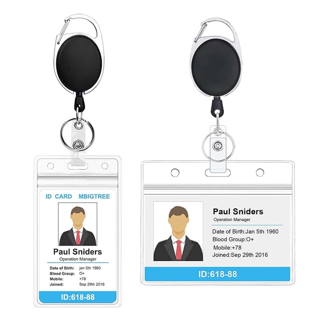 Musbetu Badge Reel Holder with Waterproof PVC Card Holder Key Ring Retractable Heavy Duty Portable ID Card Keys Anti-lost Metal Hanging Keychain Easy Pull Buckle