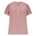 thumbnail image 6 of JGGSPWM Women Loose Sparkly Sequin Half Zip V Neck Summer Fashion T-Shirt Trendy Going Out Tunic Tops Tees Pink 5XL, 6 of 8