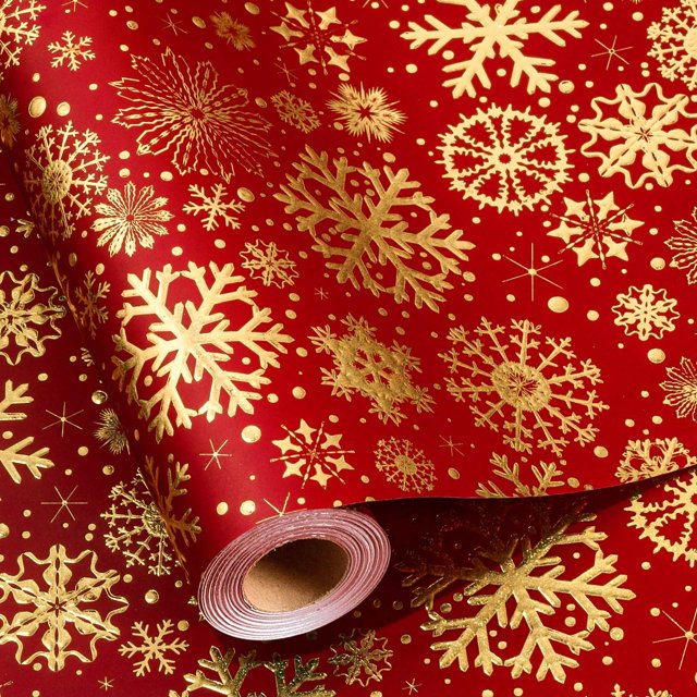 Papel de regalo Flyhill Kraft Gold con forma de copo de nieve en relieve, 43 x 10 m