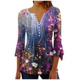 thumbnail image 2 of Weiqiqre Womens Summer Floral Printed Buttons Fashion Long Sleeve V-Neck Blouse Casual Button Tunic Tops, 2 of 5