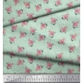 thumbnail image 3 of Soimoi Green Cotton Duck Fabric Peach Rose Watercolor Printed Fabric 1 Yard 44 Inch Wide, 3 of 3
