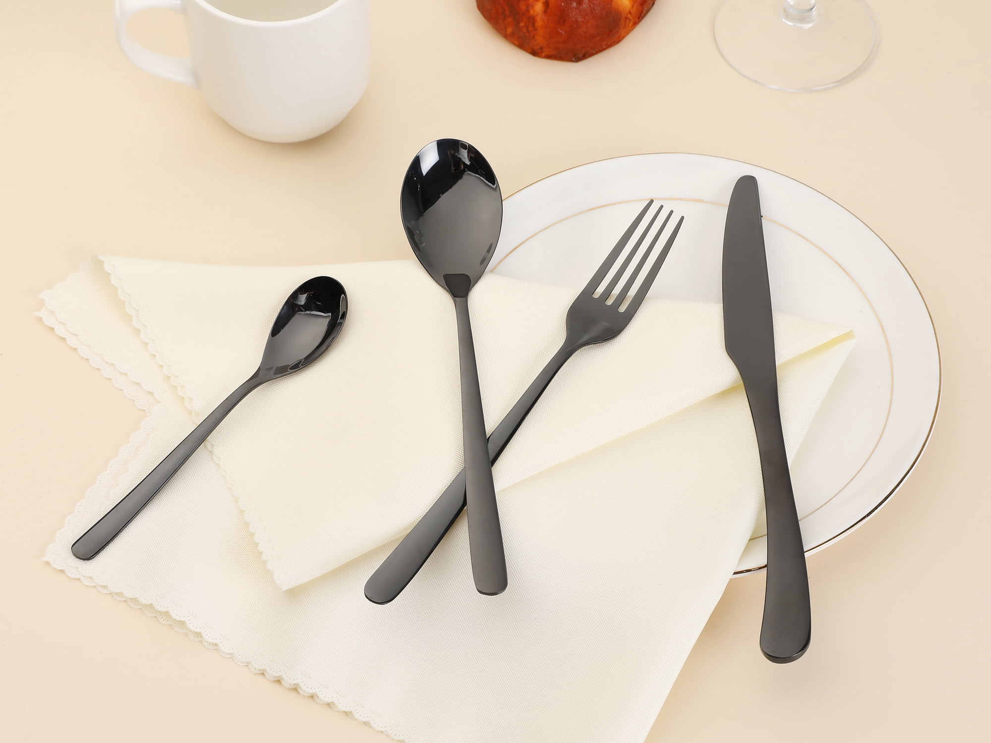 Unique Bargains 4 Pcs Stainless Steel Silverware Set with Serving Utensils Black