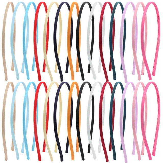 28PCS Thin Headband Assorted Color Fabric Covered Headband Hair Hoop for DIY