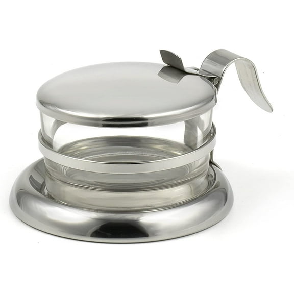 73444 (New Glass Bowl) Brilliant Stainless Steel Salt Server/Cheese Bowl/Condiment Glass Serving Bowl - Quality Serveware for Your Kitchen