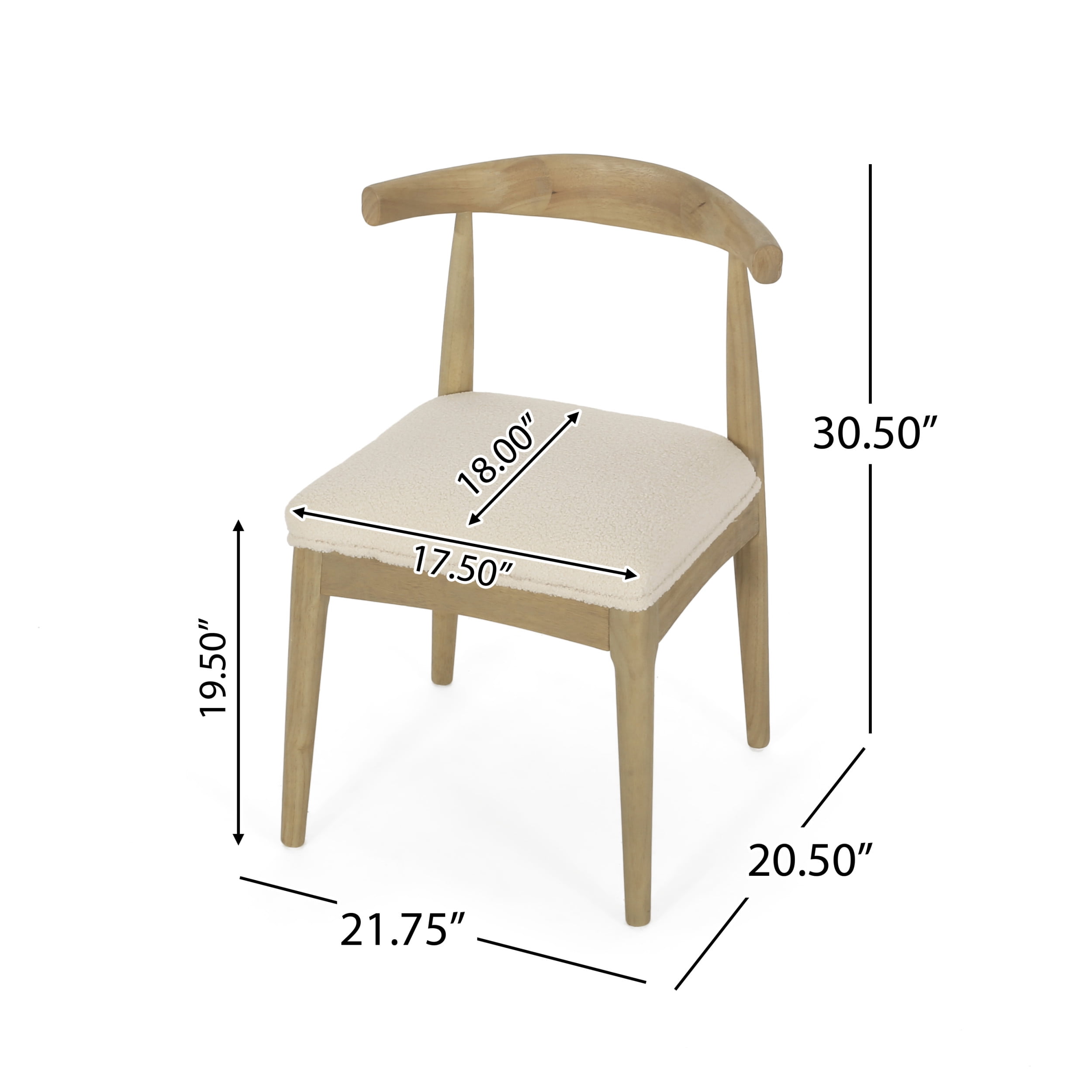 Noble House Cotterell Fabric and Wood Dining Chairs, Set of 2, Ivory Boucle and Light Ash