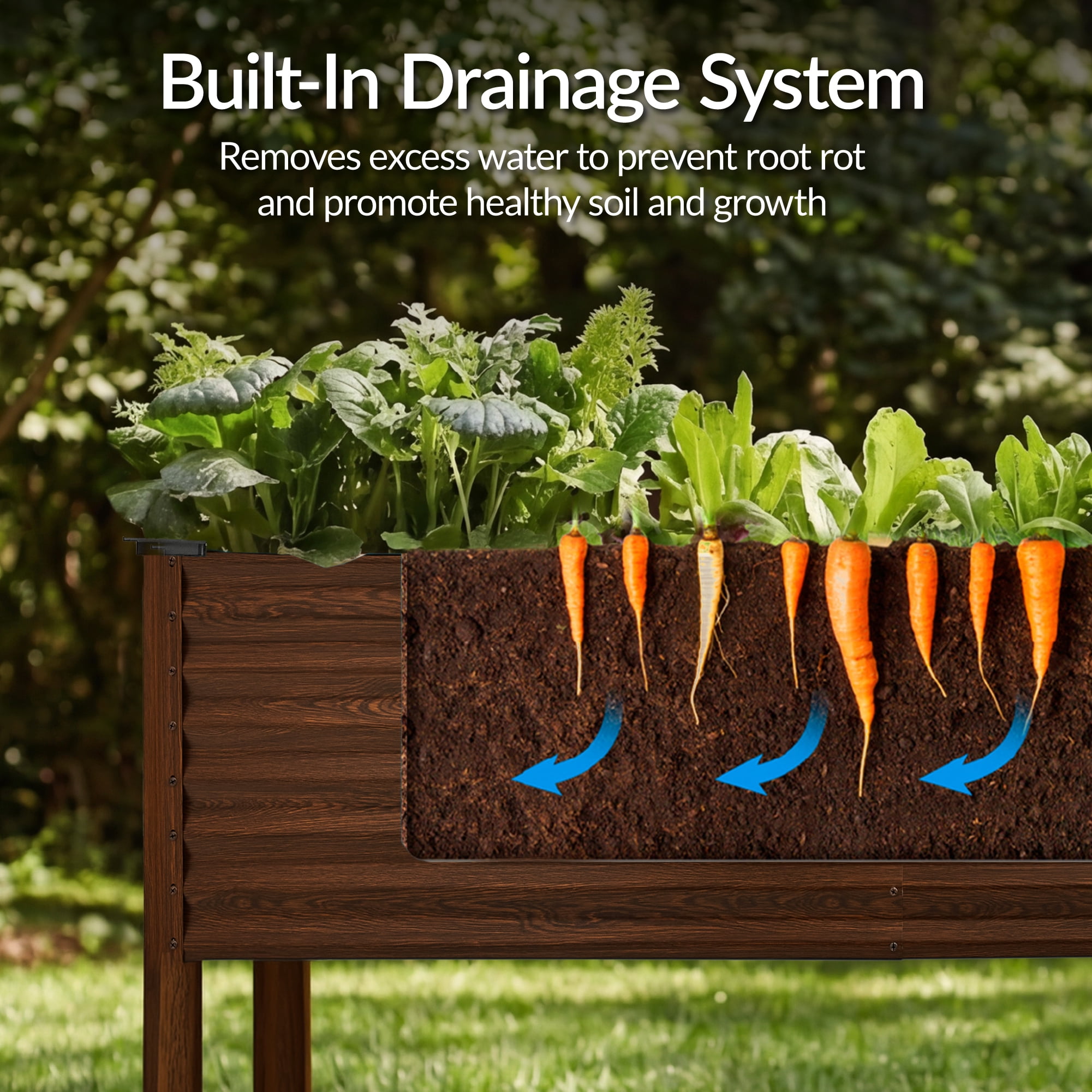 Best Choice Products 72x24x30in Non Toxic Elevated Galvanized Metal Garden Bed Corner Protectors - Dark Brown Wood Grain