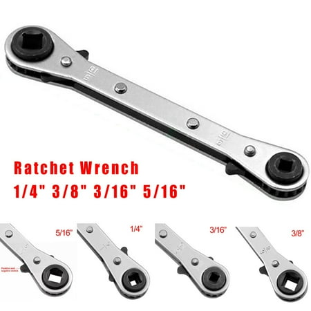 

Refrigeration Ratchet Wrench 4 Different Sizes - 1/4 x 3/16 Square x 3/8 x 5/16 Square Air Conditioning Ratcheting Service Wrench Port Valve HVAC Tool CS