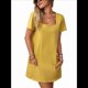 thumbnail image 2 of Vestido Informal de Corta con Cuello Cuadrado y Bolsillos, Color Liso, para Mujer, Amarillo, Talla S, 2 of 9