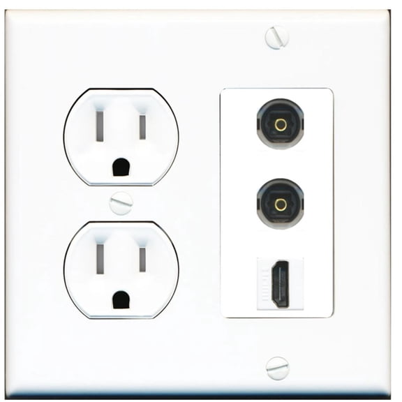Ultra Spec Cables 2 Port Toslink HDMI F-F Wall Plate w/Tamper Resistant Power Outlet