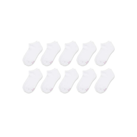 Hanes Girls No-Show Socks, 10 Pairs, Cushioned Socks, Stretch, White