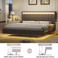 thumbnail image 3 of Homfa King Floating Bed with Lights, LED Platform Bed Frame with Under Bed Storage, Linen Adjustable Tufted Upholstered Bed, Dark Gray, 3 of 8