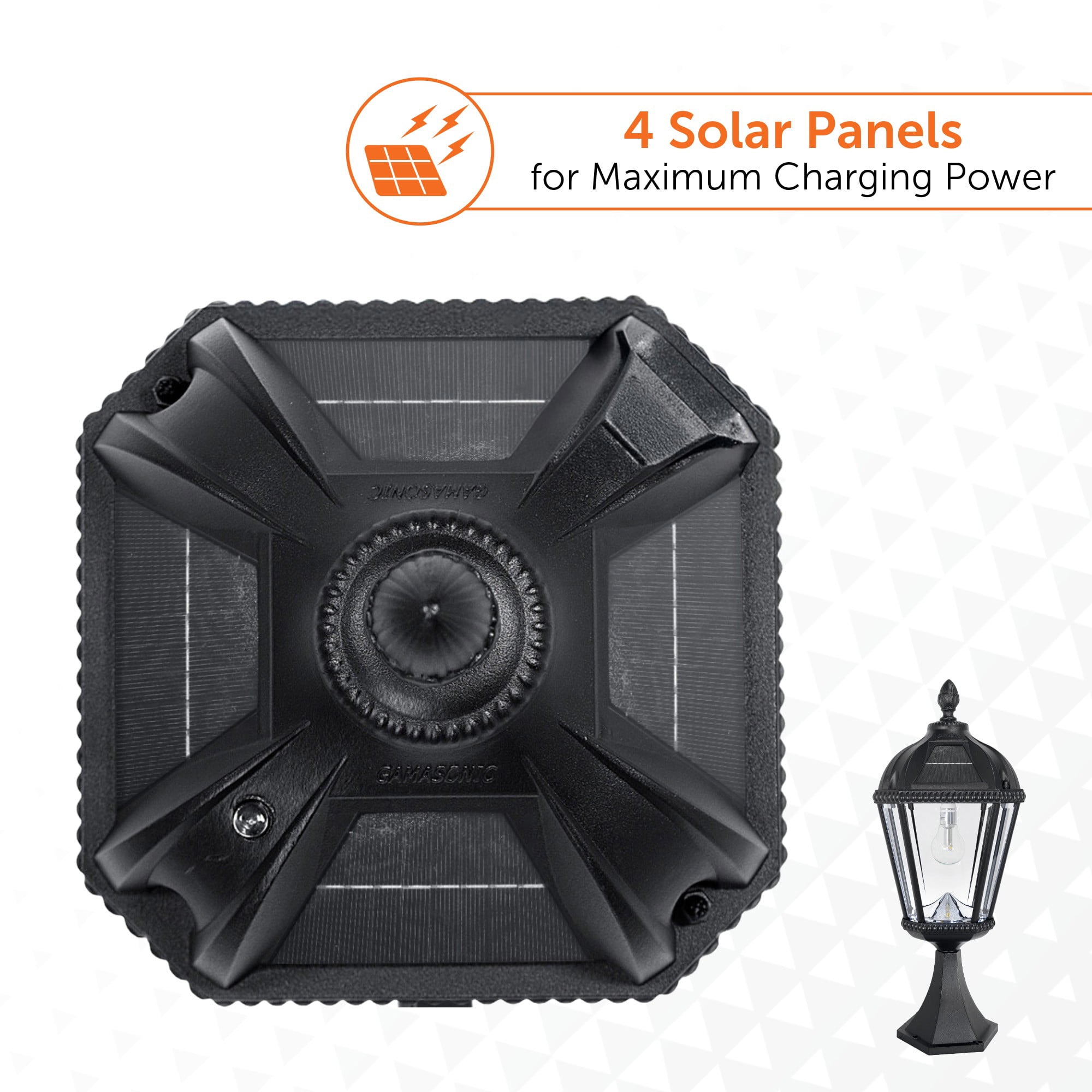 Gama Sonic Solar Outdoor Lamp Post Light, Black Cast Aluminum and Beveled Glass Panels, 10-Year Royal Bulb, Warm White LED with Omni-Direction Reflector, 87-inch Height, 98B001