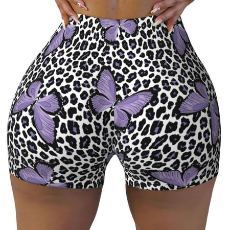 Workout Shorts Women  Purple Butterflies Biker Shorts for Women Running Gym Spandex Shorts Tummy Control