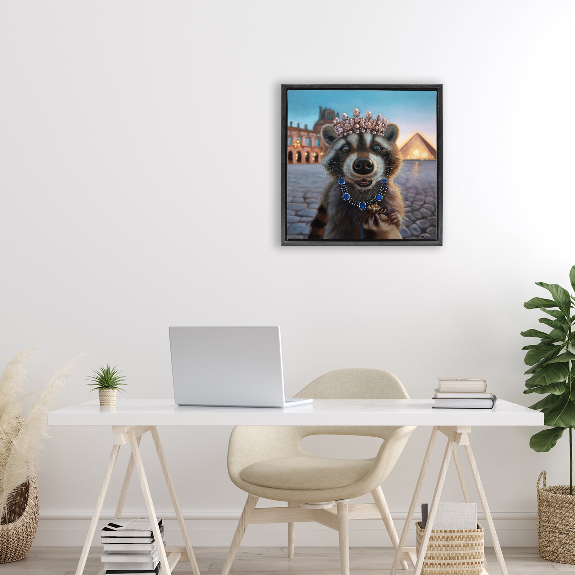 Stupell Industries Louvre Loot Raccoon Black Framed Floater Canvas Wall Art, design by Lucia Heffernan