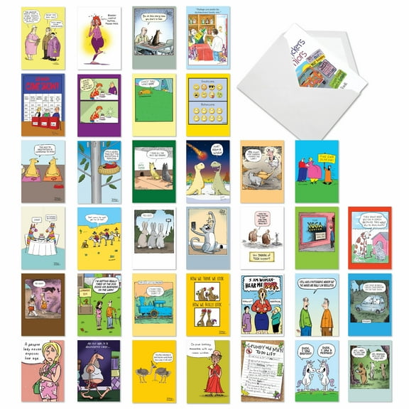 NobleWorks 36 Assorted Box Set Funny Blank Greeting Cards w/5 x 7 Inch Envelopes (36 Designs, 1 Each) Blank All Occasions Cartoon Party AC9374OCB-B1x36