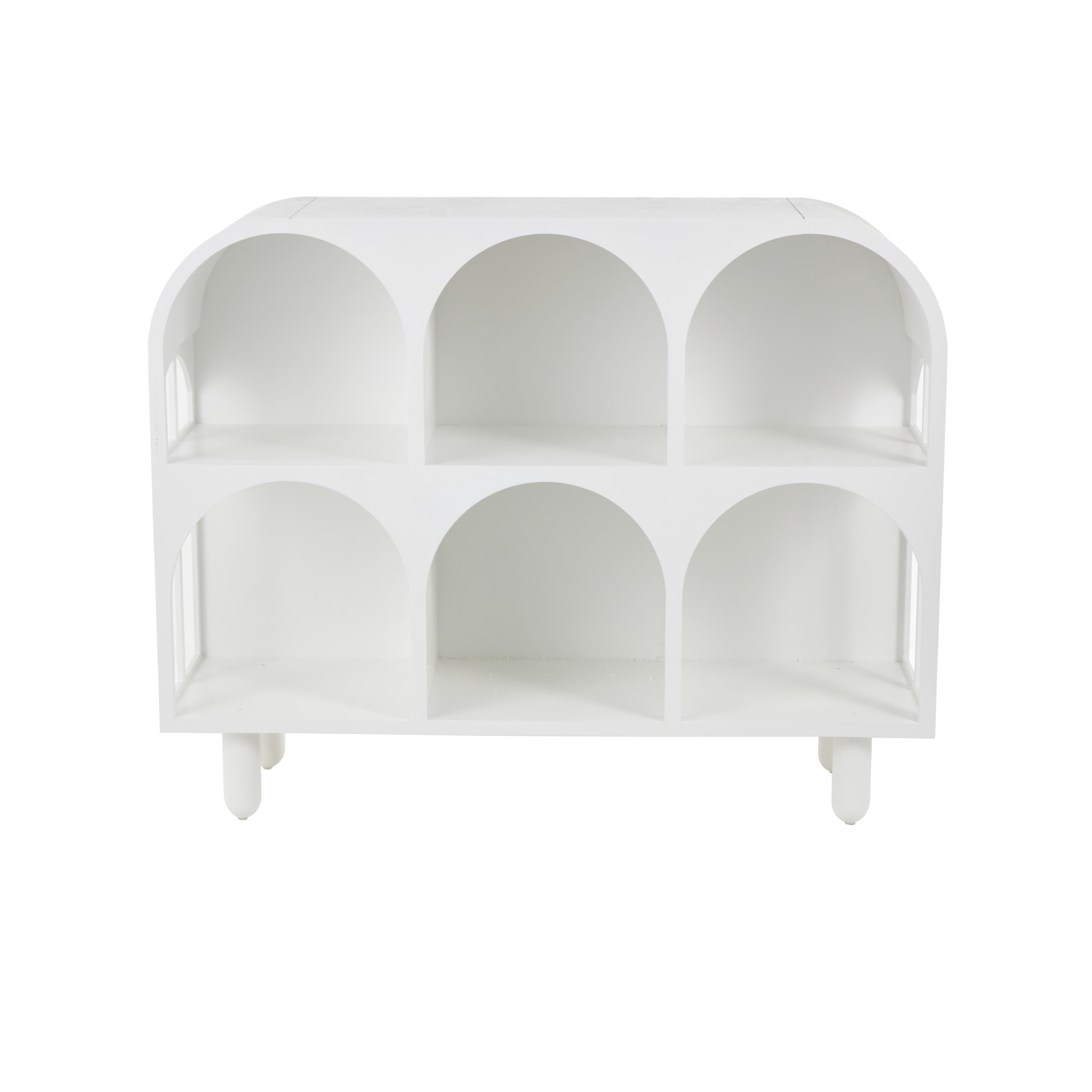 DecMode 47" x 38" White Wooden Handmade Geometric 6 Shelf Console Table, 1-Piece