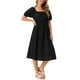 thumbnail image 4 of INSPIRE CHIC Vestidos de Ojal para Mujeres con Cuello Cuadrado, Manga Corta Abullonada, Casual, Corte A, Vestido Midi de Verano, Negro, 4 of 6
