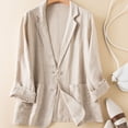thumbnail image 2 of ITSAME Women's Linen Cotton Blazer Notched Lapel Button Open Front with Pockets Casual Fashion Suit Jacket Beige Size XL, 2 of 6