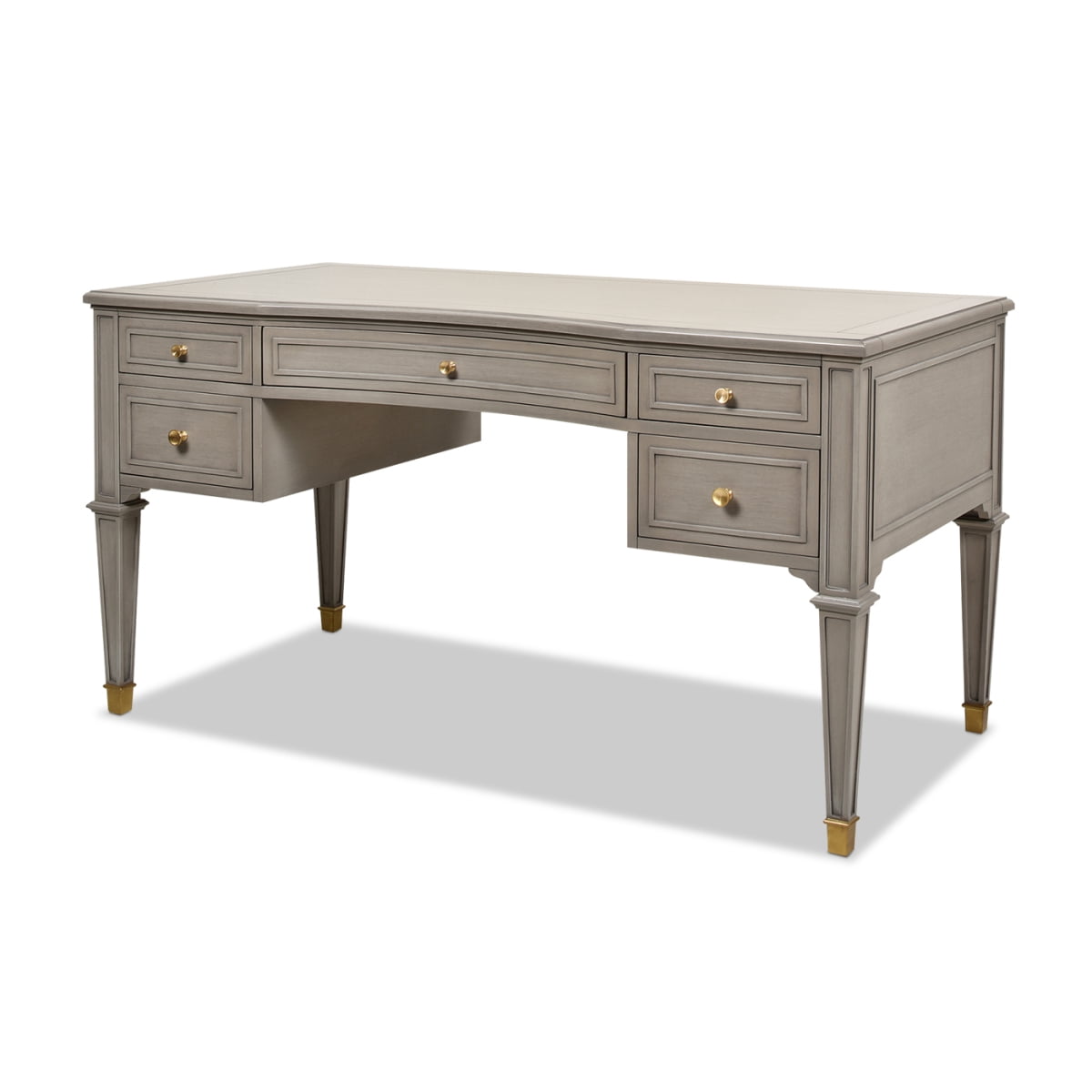 Newboti Furniture Dauphin Gold Accent 5-Drawer Wood Executive Desk Grey Cashmere Rubber Wood & Veneer BN.5704
