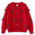 thumbnail image 1 of RXIRUCGD Cardigan Tricoté à la Main pour Filles, Col Rond en Coton, Veste Chandail pour Enfants (Rouge, Taille : 6 Ans), 1 of 3