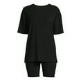 thumbnail image 5 of Lissome Women's Oversize Hacci Ribbed Tee and Bike Shorts Lounge Set, 2-Piece, Sizes S-4X, 5 of 5