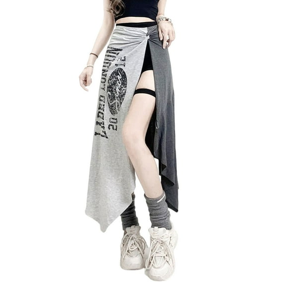 Side High Split Skirts for Women Breathable Dance Costume Fashion Asymmetrical Irregular Skirt Letter Print Skirt