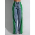 thumbnail image 4 of Women'S Patchwork High Waist Wide Leg Jeans Color Block Denim Straight Leg Trendy Trousers Blue & Green XXL, 4 of 7