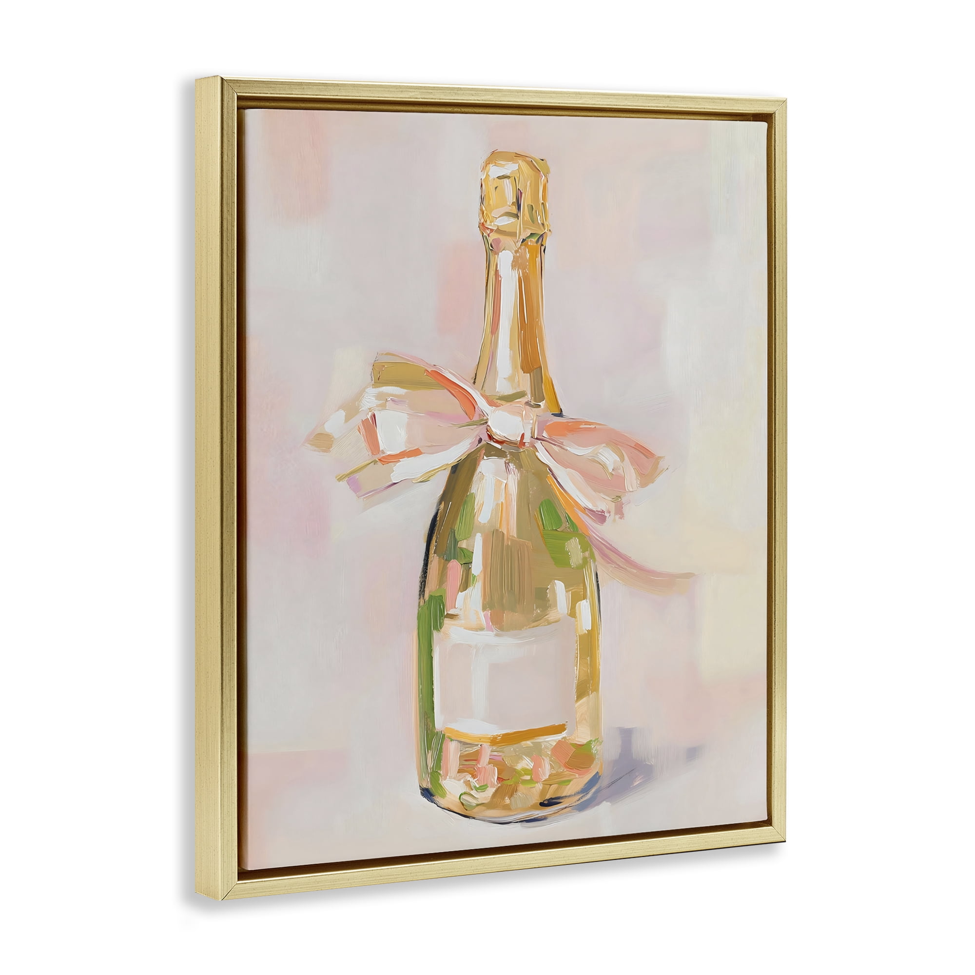 Stupell Industries Pink Champagne Celebration Gold Framed Floater Canvas Wall Art, design by The Prints Vibe