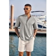 thumbnail image 3 of COOFANDY Men's Casual Henley Shirt Short Sleeve Band Collar Linen Shirt Summer Beach Hippie T-Shirts, 3 of 6