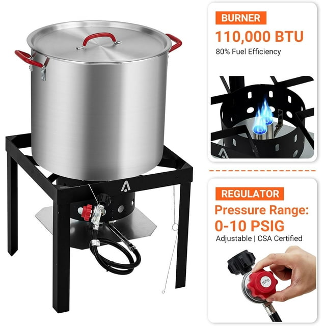 Royalbelle Friteuse à Dinde de 100 QT, Friteuse Profonde d'Extérieur en Aluminium et Cuiseur Vapeur de Fruits de Mer avec Régulateur, Marmite à Poisson avec Injecteur, Trousse Thermomètre et Réchaud au Propane d'Extérieur avec Support pour Poisson