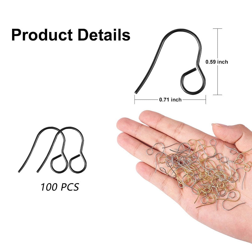 50 pcs 316 Stainless Steel Earring Hooks with Loop Hole - 18mm x 15mm - Large Loop: 4.6mm - Black