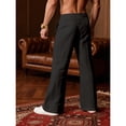 thumbnail image 6 of Inglocry Mens Linen Bell Bottom Pants Wide Leg Elastic Waist Drawstring Yoga Pants Summer Beach Lounge Trousers with Pockets Black XL, 6 of 6