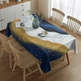 thumbnail image 2 of Blue and Gold Marble Glitter Waves Pattern Rectangle Tablecloth 60"x84",Waterproof Polyester Rectangle Table Cloth, Wipeable Spillproof Polyester Tablecloth for Dining, Camping, Indoor and Outdoor, 2 of 5