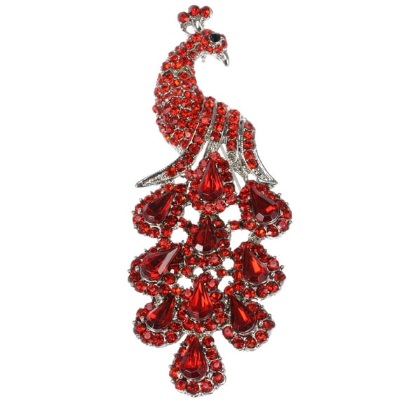 Womens Antique Ruby Red Crystal Rhinestones Peacock Bird Brooch Pin