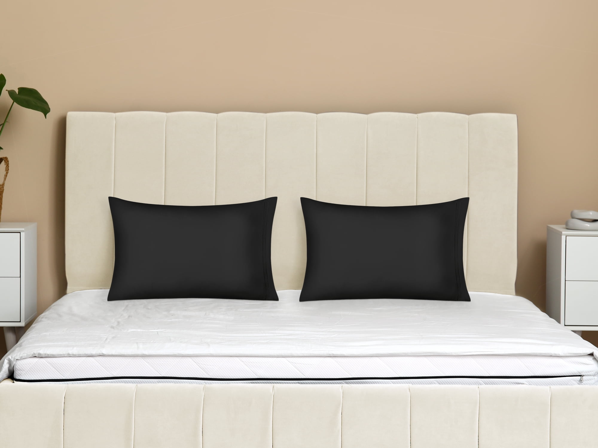 Unique Bargains 2 Pack Polyester Pillow Cases Pillow Covers Queen Black