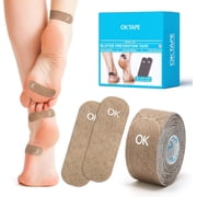 OK TAPE Blister Prevention Tape, 40 Pcs, Moleskin for Blisters, No-Residue Blister Bandages for Feet & Body, Heel Patches, 1.2in X 3.5in Precut Strips - Brown