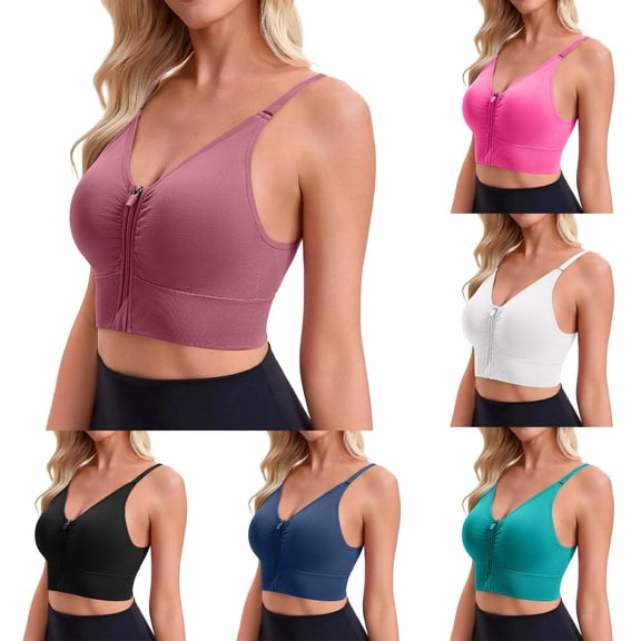 Dursoulink Sports Bras for Women - Front Zipper Flexible Straps Wireless Bra, Nylon & Spandex for Yoga