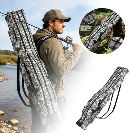 Portable Three-Layer Cloth Fishing Rod Bag for Tackle Storage and Travel Camouflage
