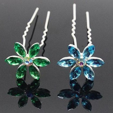 Fun Flowers Crystal And Rhinestone Silver Plated Hair Pins Walmart