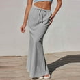 thumbnail image 7 of Yucgh Women's Solid Color Fishtail Split Skirt with Elastic Waist & Side Pockets, Swing Maxi Skirt, Casual Linen Blend Beach Skirt for Summer,Light Gray,S, 7 of 7