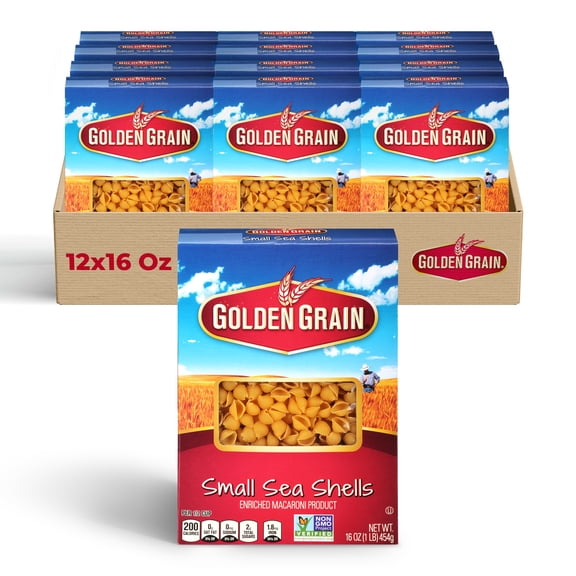 Golden Grain Small Shell Pasta, 12-Pack (16 oz Each) – Perfect for Soups, Salads & Creamy Pasta Dishes