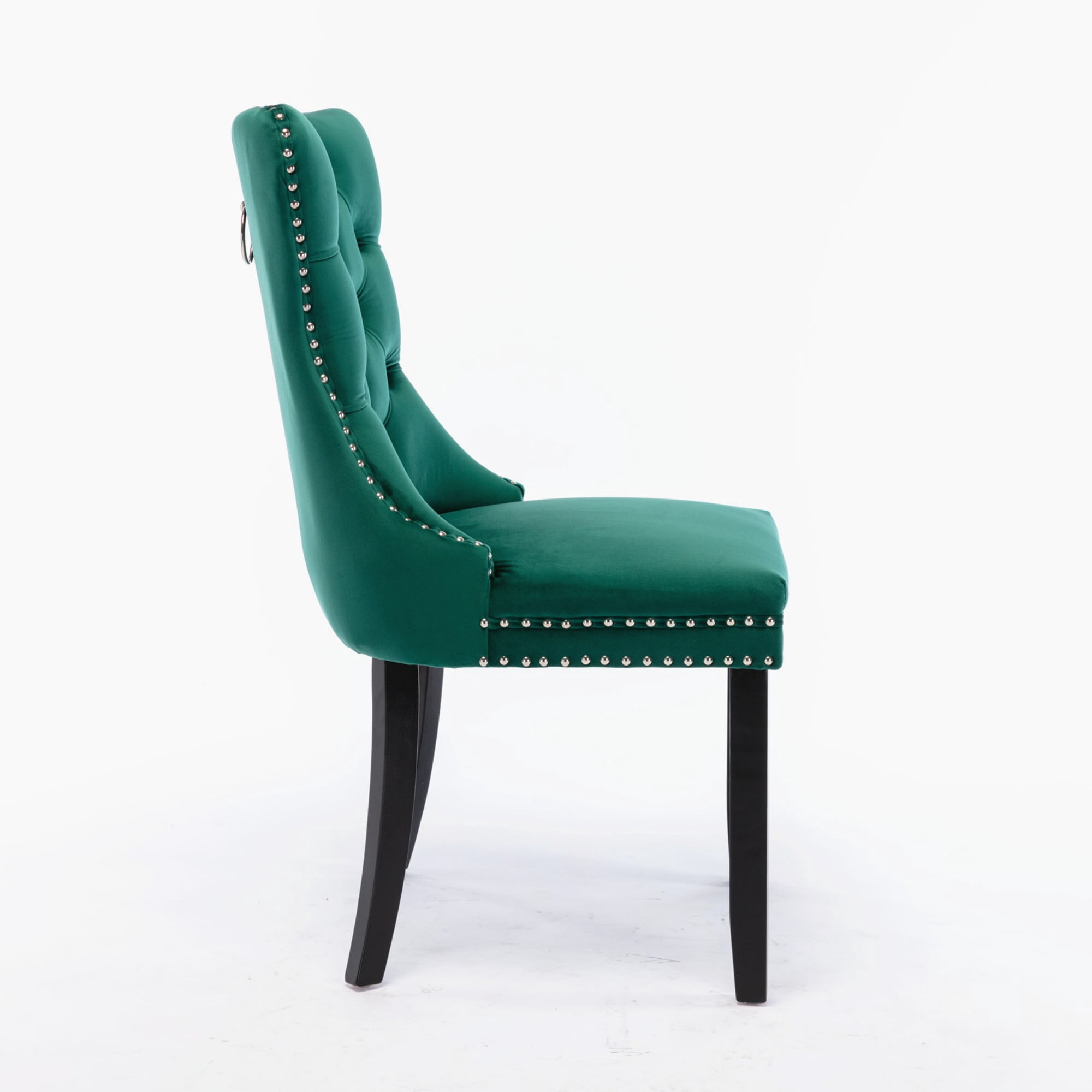 BSHTI 37.5" Velvet Upholstered Contemporary Dining Chairs Set of 2, Tufted Parson Wingback Chair with Nailhead Trim for Kitchen Dining Room(Green)