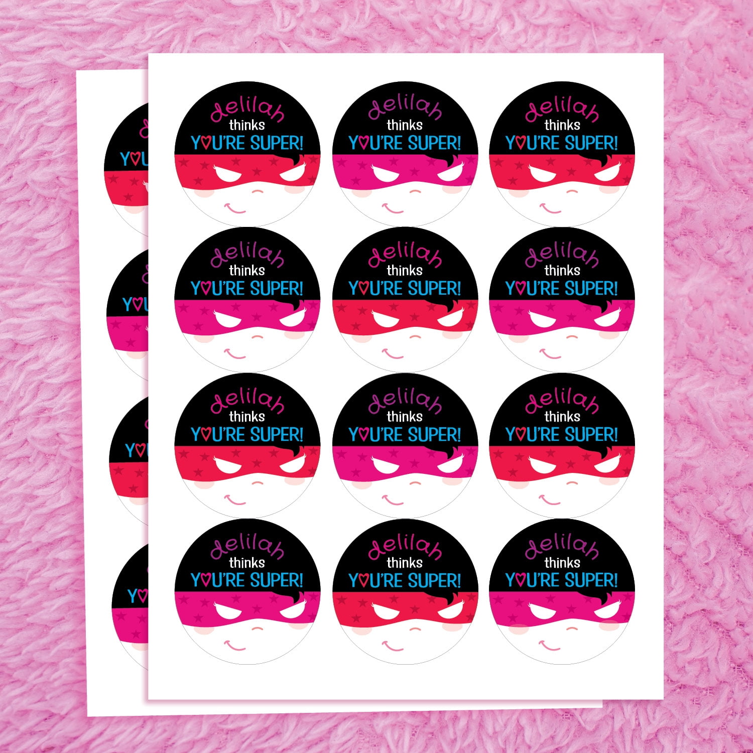 You're Super Girl's Personalized Sticker and Treat Bag Set