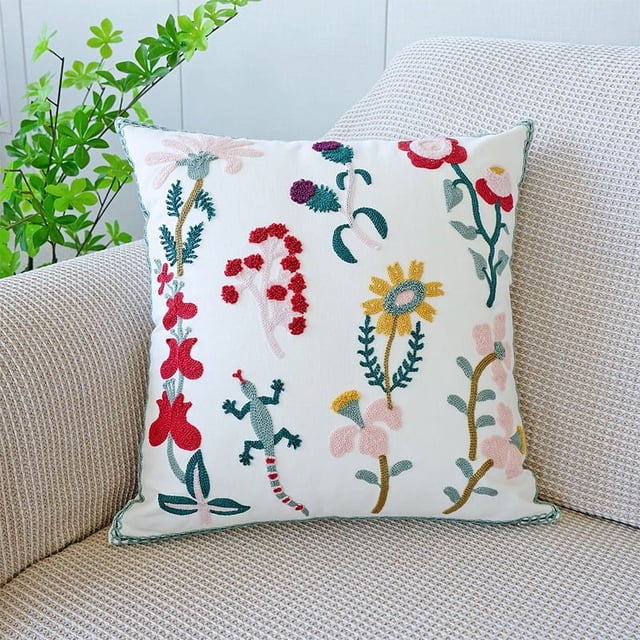 Funda de almohada con diseño de tulipán verde fresco y sencillo con flores bordadas para sofá, cama, almohada de cintura para oficina