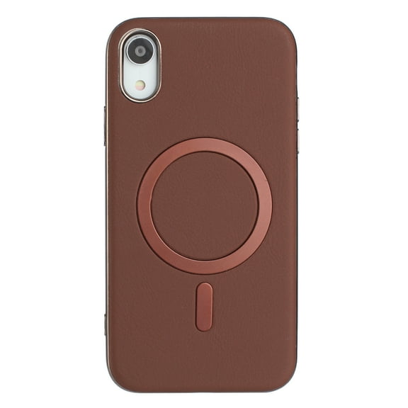 for iPhone XR Strong Magnetic Case Compatible with Mag-Safe, Luxury Elegant PU Leather TPU Bumper Shockproof Protective Slim Magnetic Phone Cover for iPhone XR, Brown