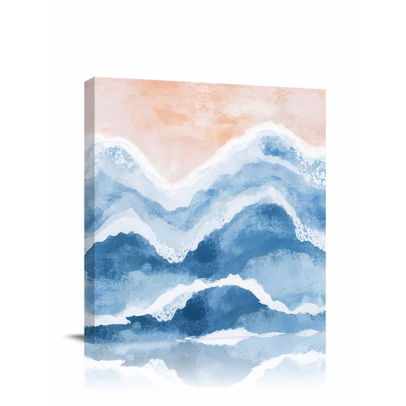 Ocean Wave Canvas Wall Art, Lake Blue Gradient Beach Boho Framed Wall Decor Modern Artwork Prints Painting for Living Room, Bedroom, Kitchen & Cafe Decor 20x20 Inch