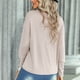 thumbnail image 4 of Camiseta de mujer informal de corte holgado con cuello redondo, mangas largas y detalle de encaje y puños abotonados en color albaricoque, 4 of 6