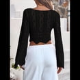thumbnail image 4 of Suéter de Punto Estilo Bohemio con Hombros Descubiertos y Mangas Acampanadas para Mujer, Color Negro, Talla M, 4 of 8