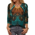 thumbnail image 4 of YDFCWXW Womens 3/4 Sleeve Shirts V Neck Fall Winter Blouses Print Tunic Tops Dark Green, M, 4 of 5