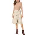 thumbnail image 2 of Unique Bargains Women's Plaid Vintage Wrap Button Front High Waist Skirt M Beige, 2 of 6